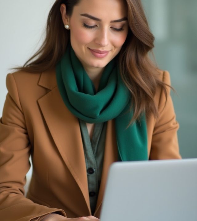 freepik a businesswoman dressed in a camel pantsuit with a 21131